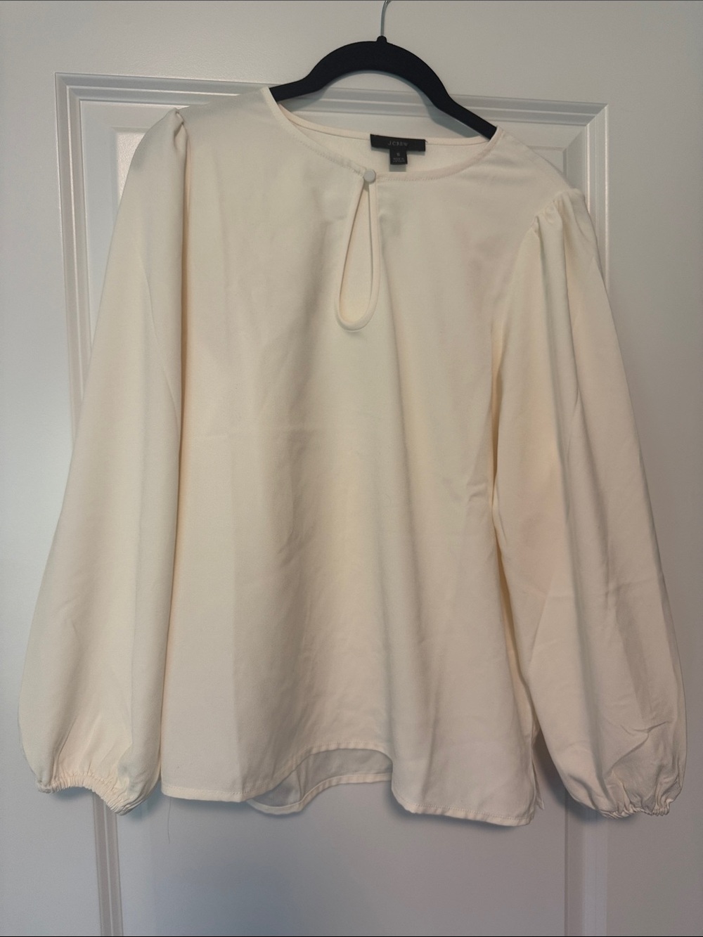 J. Crew Ivory Keyhole Puff-Sleeve Blouse